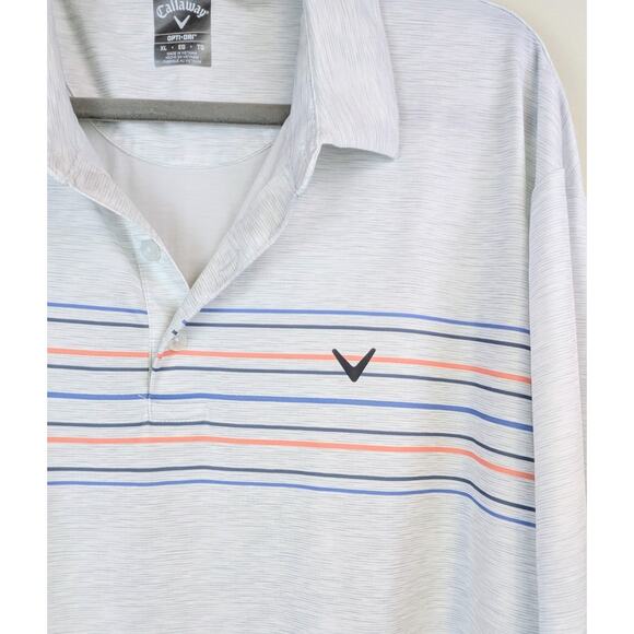 Callaway Mens Golf Polo Shirt XL White Thin Stripe Opti-Dri Wicking Ventilated - Picture 4 of 9